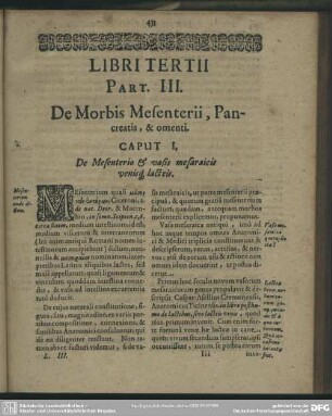 Part. III. De Morbis Mesenterii, Pancraetis, & omenti