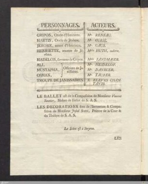 Personnages. Acteurs.
