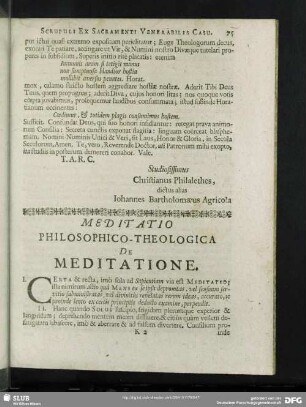 Meditatio Philosophico-Theologica De Meditatione