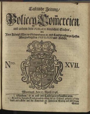 Nro. XVII, Montags, den 23. April 1736