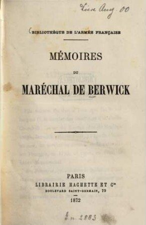 Mémoires du Maréchal de Berwick