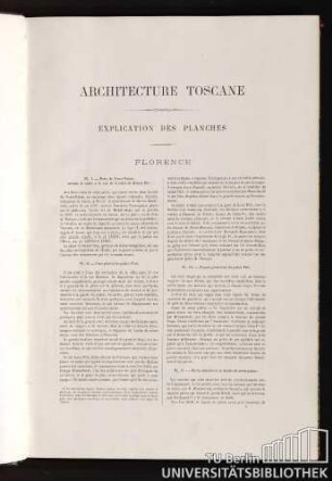 Architecture Toscane. Explication Des Planches. Florence