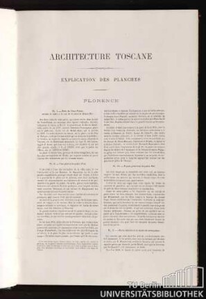 Architecture Toscane. Explication Des Planches. Florence