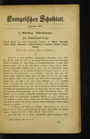 Zur Katechismus-Frage : zugleich Anzeige der neusten katechetischen Schriften von Maaß, Kaulbach, Fricke, Knoke, Schumann, Frädrich-Zauleck, Leimbach, Schmidt, Jensen, Schultze ; II.