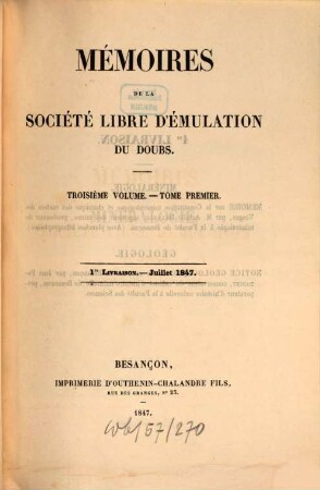Mémoires de la Société Libre d'Emulation du Doubs. 3. 1847/49