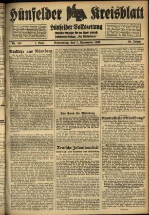 Erste Ausgabe vom Donnerstag, den 07. September 1933.