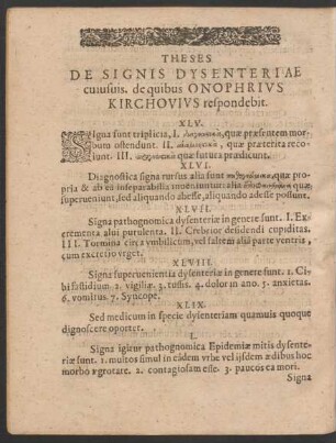 Theses De Signis Dysenteriae cuiusuis, de quibus Onophrius Kirchovius respondebit.