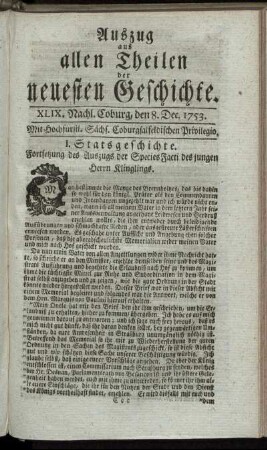 XLIX. Nachlese. Coburg, den 8. Dec. 1753.