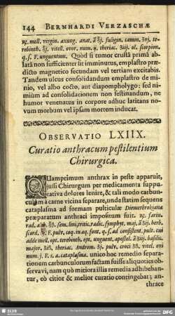 Observatio LXIIX. Curatio anthracum pestilentium Chirurgica