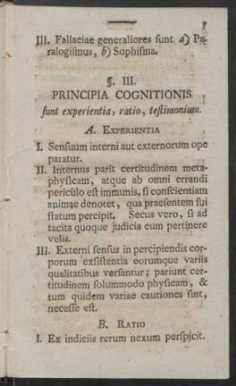 §. III. Principia Cognitionis