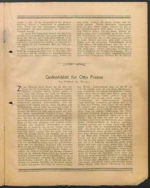 Gedenkblatt für Otto Freese