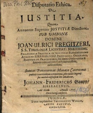 Disputatio Ethica De Justitia