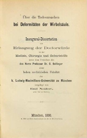 Über die Todesursachen bei Deformitäten der Wirbelsäule