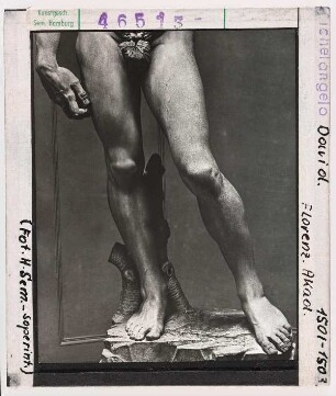 Michelangelo: David, Detail Beine. Florenz, Akademie