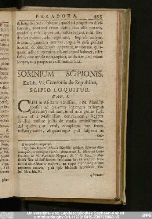 Somnium Scipionis. Ex lib. VI. Ciceronis de Republica, Scipio Loquitur.
