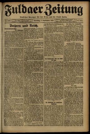 Erste Ausgabe vom Samstag, den 03. September 1921.