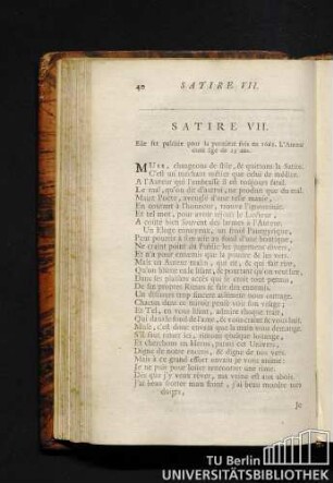 Satire VII. Elle fut publiée pour la premiere fois en 1662. L'auteur étoit âgé de 25 ans.
