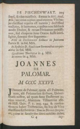 Joannes De Palomar. M CCCC XXXVI.