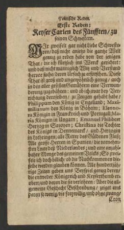 Erste Reden: Keyser Carlen des Fünfften/ zu seinen Schwestern.