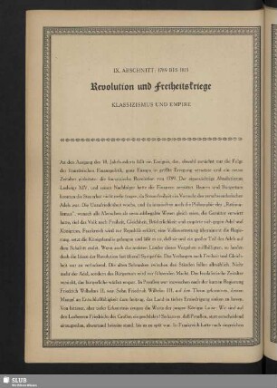IX. Abschnitt: 1789 Bis 1815. Revolution und Freiheitskriege. Klassizismus Und Empire