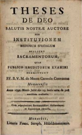 Theses theologicae de Deo salutis nostrae auctore
