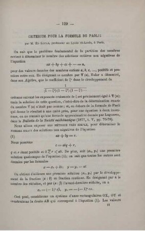 CRITERIUM POUR LA FORMULE DE PAOLI.