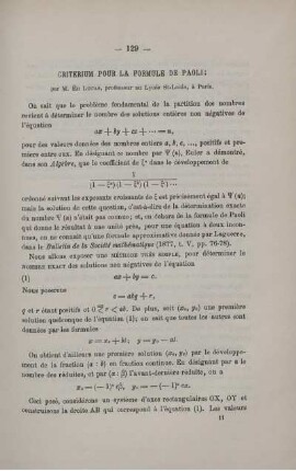 CRITERIUM POUR LA FORMULE DE PAOLI.