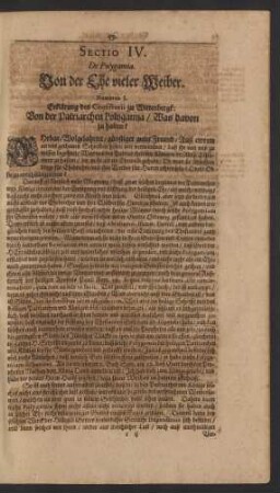 Sectio IV. De Polygamia. Von der Ehe vieler Weiber.
