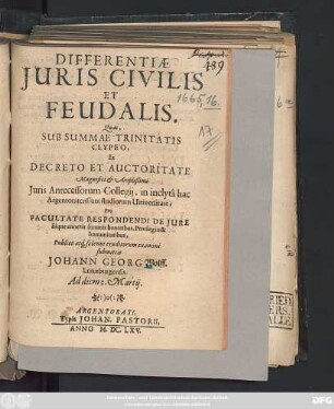 Differentiae Iuris Civilis Et Feudalis