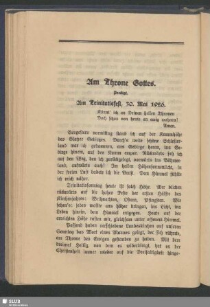 Am Throne Gottes : Predigt. Am Trinitatisfest, 30. Mai 1926
