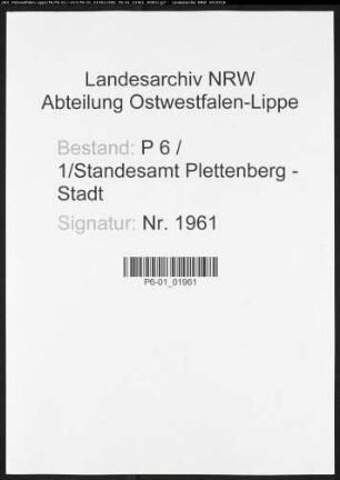 Sterberegister Standesamt Plettenberg-Stadt