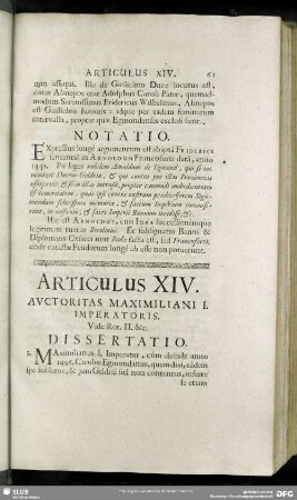 Articulus XIV. Auctoritas Maximilian I. Imperatoris