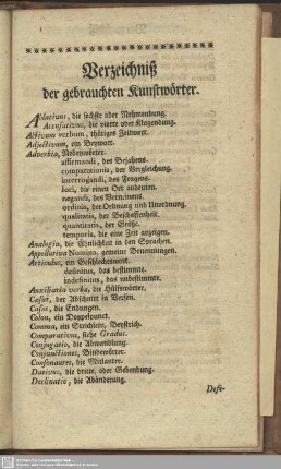 Verzeichniß der gebrauchten Kunstwörter