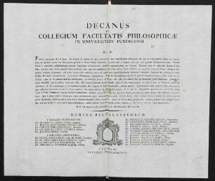 Decanus Et Collegium Facultatis Philosophicae In Universitate Tubingensi L. S.