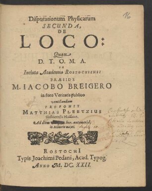 Disputationum Physicarum Secunda, De Loco