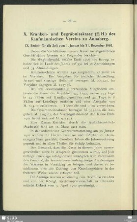 X. Kranken- und Begräbniskasse (E. H.) des Kaufmännischen Vereins zu Annaberg