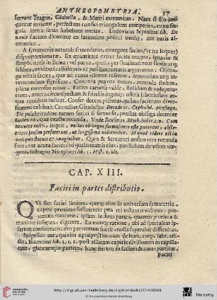 Cap. XIII.: Faciei in partes distributio