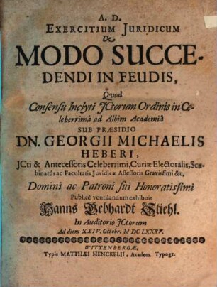Exercitium iur. de modo succedendi in feudis