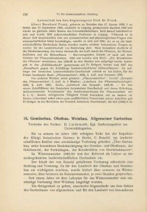 16. Gemüsebau. Obstbau. Weinbau. Allgemeiner Gartenbau