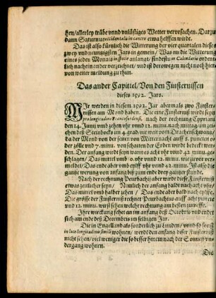Das ander Capittel/ Von den Finsternissen dieses 1592. Jars.