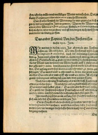 Das ander Capittel/ Von den Finsternissen dieses 1592. Jars.