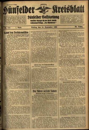 Erste Ausgabe vom Freitag, den 18. September 1936.