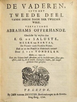 De vaderen, of te het tweede deel vande derde dagh der tweder weke, vervatende Abrahams offerhande