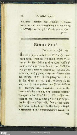 Vierter Brief. Berlin den 2ten Jul. 1784
