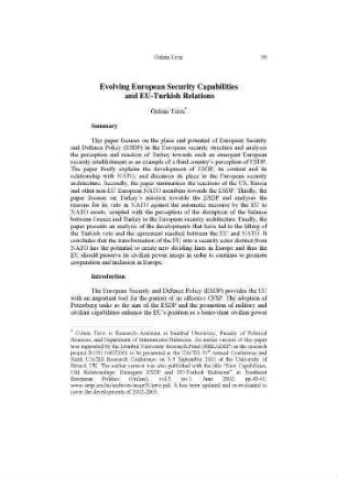 Evolving European security capabilities and EU-Turkish relations