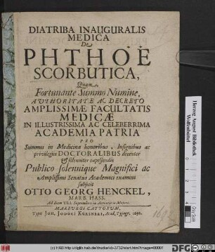Diatriba Inauguralis Medica De Phthoë Scorbutica