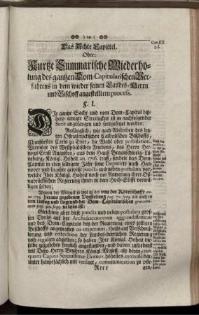 Das Achte Capittel. Oder: Kurtze Summarische Wiederholung des ganzen Dom-Capitularischn Verfahrens ...