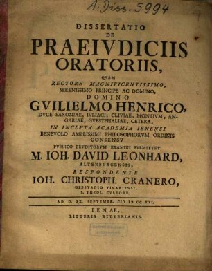 Dissertatio De Praeiudiciis Oratoriis