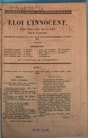 Éloi l'innocent : Drame en 2 actes, mêlé de chant