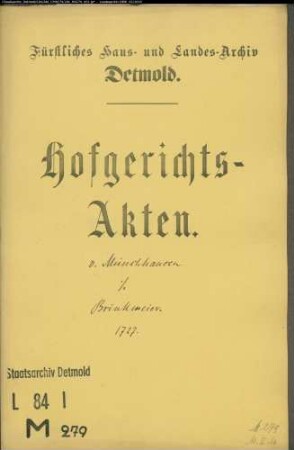 von Münchhausen, Oberhofmeister gegen Anton Brinkmeier zu Wendlinghausen - Weinkauf